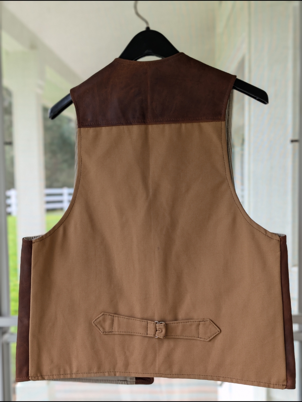 Wah Maker NWOT Leather Canvas Frontier Western Vest Mens Medium - Picture 2 of 5